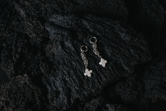 WHITE CROSS PEARL ERRINGS